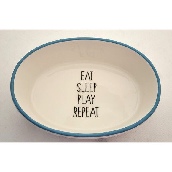 CAT BOWL-TAG-Food-Water-"Eat Sleep Play Repeat"-Multiple Cat Images-White - Picture 8 of 12